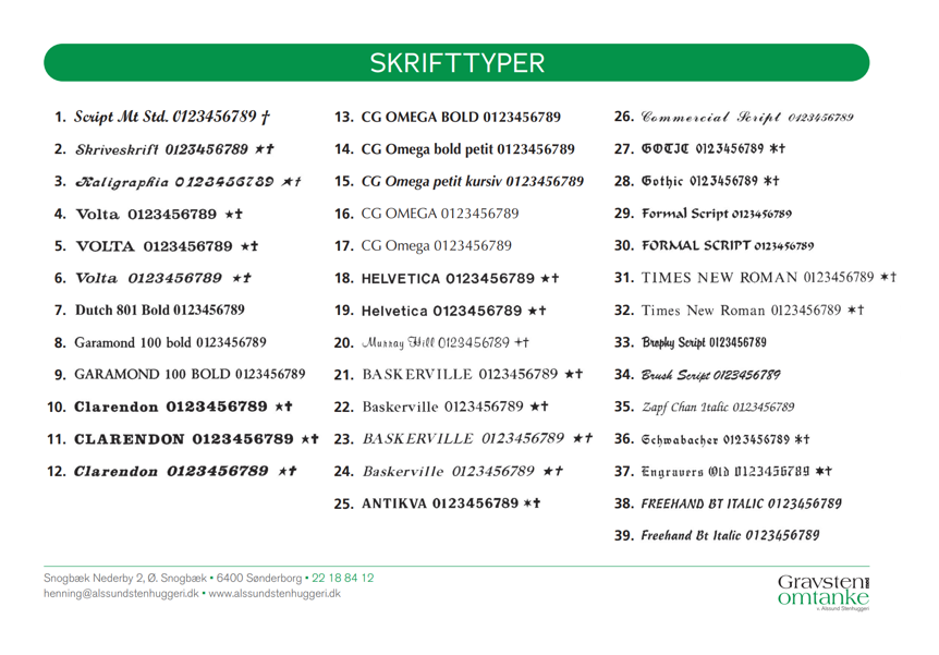 Oversigt over skrifttyper